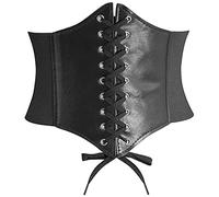 DTWAWA Ceintures de Corset de Noir pour Femmes, Ceinture de Taille Waspie en cuir Nouée Large et Élastique pour Robes de Filles