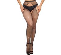 DTWAWA Collants résille scintillants pour femmes collants taille haute strass, noir, taille unique