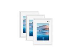 DTXDTech Cadres photo A4-21 x 29.7 cm Lot de 3 - En bois - Blancs - Avec passe-partout - Pour certificats et certificats - Décoration de table