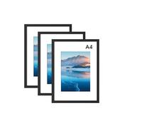 DTXDTech Lot de 3 cadres photo A4-21 x 29.7 cm - En bois - Noirs - Avec passe-partout - Pour certificats et certificats - Décoration de table - Noirs