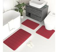 DTXDTech Lot de 3 tapis de bain en mousse à mémoire de forme doux pour bain, absorbant l'eau, lavable en machine, décoratif, rouge