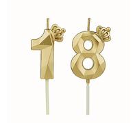 DTXLX Numéro 18 bougies d'anniversaire, en forme de chiffre 18, Dorée avec couronne, pour gâteau, décoration d'anniversaire, pour fêtes, mariages, fêtes d'entreprise, jubilés