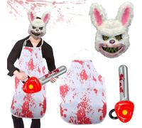 DTXYBC Masque Lapin halloween, Masque De Lapin Sanglant, Masque horreur De Lapin, masque de lapin effrayant, masque horreur avec tronçonneuse gonflable et Tablier Sanglant, Pour Carnaval, Halloween