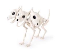 DTYDECLE Squelette de chien d'Halloween de 27,9 cm, 3 têtes effrayantes et réalistes pour Halloween, décoration de fête