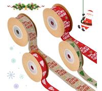 DTYGUIXE 4 Rouleaux de Ruban de Noël, 25mm 15mm x 4.5m Noël Ruban d'emballage Cadeau Gros-Grain de Noël Ruban de Thème de Noël Ruban Noel Tissus Ruban de Lin pour Déco et Emballage Cadeaux de Noël