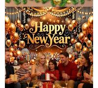 du Nouvel An | Impression 2D Ballons dorés Décoration murale | 99 x 150 cm Panneau Bonne année 2026 | pour accessoires de studio photo anniversaire terrasse appartement salon