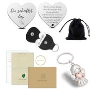 DU SCHAFFST DAS Porte-Bonheur Kit, 1 Câlin Porte-Bonheur avec 1 Étui en Cuir et 1 Pochette en Velours et 1 Carte de Vœux et 1 Porte-Clés, Porte Bonheur Souvenir Cadeaux