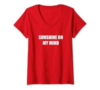 du Soleil dans Mon Esprit T-Shirt avec Col en V, Femme, Rouge, L