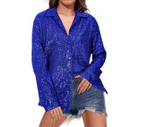 duaicnvow Chemisier à paillettes pour femme avec col en V étincelant et col en V - Tunique à paillettes - Uniforme de beauté - Chemise à paillettes brillantes - Pour mariage, sortie, bal, cocktail