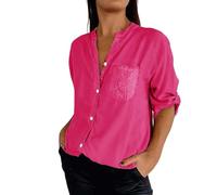 duaicnvow Chemisier à paillettes pour femme - Col en V - Paillettes scintillantes - Uniforme de beauté - Chemise à paillettes brillantes - Tunique à paillettes scintillantes, rose vif, XL