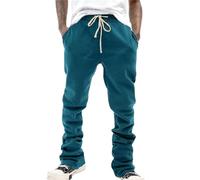 duaicnvow Pantalon de survêtement en polaire pour homme - Taille élastique - Pantalon de jogging soyeux - Pantalon de sport hip-hop - Jambe large - Cordon de serrage - Poches zippées, bleu, S