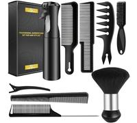 DUAIU Lot de 9 peignes de barbier professionnels pour la coupe et le coiffage - Flacon pulvérisateur de qualité supérieure pour le cou et le cou - Outils de peigne à texture conique pour homme et