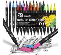 Dual Brush Lot De 24 Feutres À Double Fibre À Base D'eau Pour Aquarelle, Bullet Journal, Calligraphie, Manga, Livres De Coloriage Avec Feutres Et Feutre Fin