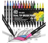 Dual Brush Lot de 24 feutres à double fibre à base d'eau pour aquarelle, bullet journal, calligraphie, manga, livres de coloriage avec feutres et feutre fin