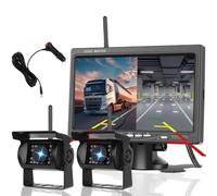 Dual Caméra de Recul sans Fil, IPS Moniteur 7", 1080P Grand Angle Numérique pour Vision Nocturne, Étanche IP68, Caméra de recul Kit avec Écran Divisé, Avertissement d'angle Mort 12-36V