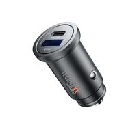 Dual Car Charger Technaxx 30 W, Adaptateur Allume-Cigare 2 Ports TX-305 avec Sortie Type-C et USB-A, PD 30 W et QC3.0, Charge Dynamique PPS, entrée 12-24 V, boîtier en métal