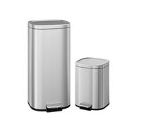 Dual Compartment Stainless Steel Pedal Trash Can 30L + 6L (8 + 1.6 Gallon) - Quiet Close Lid - Hands-Free Foot Pedal - Removable PP Inner Barrels - Modern Waste Bin for Home or Office - White