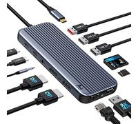 Dual DP Docking StationTriple écran Multiport Hub USB C 12 en 1 avec 2 Displayport 8K, 4K HDMI, USB3.1 10Gbps, 100W PD, Ethernet, Lecteur de Carte SD/TF,Audio