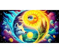 Dual-Faced-Loup-Fantasy-Art Puzzle pour Adultes: 1000 Pièces en Carton Recyclé pour la Décoration 38x52cm/1000pcs