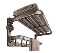 Dual Folding Towel Rack Foldable Towel Holder with Towel and Hooks Rustproof Towel Storage Wall Mount for Bathroom Lavatory Hotels Apartments Dormitories (Color : One Color, Size : 60cm) (