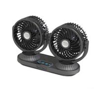 Dual Head Car Cooling Fan 12V/24V 360° Rotatable Black | Powerful Dual-head Airflow, 3-speed Settings, 2 USB Charging Ports, Fits Cars Trucks pour rvs, Easy Dashboard Install