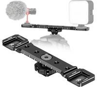 Dual Hot Shoe Mounting Bracket, Double Cold Shoe Extension with 1/4"" Thread Holes, Cable Slot for Microphone Flash LED Video