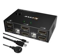 Dual Monitor KVM Switch HDMI 2 ports 4K@60Hz, MLEEDA KVM Switch 2 moniteurs pour 2 ordinateurs partagent 2 moniteurs et 4 hub USB 2.0, contrôleur de bureau et câble HDMI USB inclus