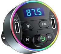 Dual PD 40W Type-C USB Car Charger Bluetooth Car Adapter Bluetooth 5.3 FM Transmitter for Car with Microphone & HiFi Sound MP3 Music Player Radio Audio Receiver Support Hands-Free Calling