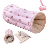 Dual-Purpose Fall Winter Pet Bed Mat,Multifunctional Soft Pet Tunnel Bed,Indoor Plush Warm Cats Enclosed Mats,Self Play Cat Hideaway Tent,Washable Cat Toy Nest (Pink, S:60 * 50cm/23.62 * 19.69in)