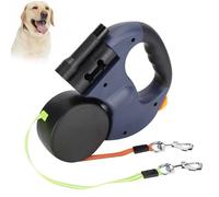 Dual Retractable Dog Leash, Automatic Extendable Flexible Double Harnesses Hand Holding LED Traction Rope with LED Light (Gris foncé)
