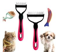 Dual-Sided Pet Grooming Rake, Deshedding Dog Brush & Cat Dematting Comb, Undercoat Rake for Dogs Shedding, Alternative Grooming Tool, Reduce Flying Hair (Rose Red, M+L)