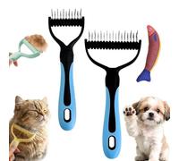 Dual-Sided Pet Grooming Rake, Deshedding Dog Brush & Cat Dematting Comb, Undercoat Rake for Dogs Shedding, Alternative Grooming Tool, Reduce Flying Hair (Blue, M+L)