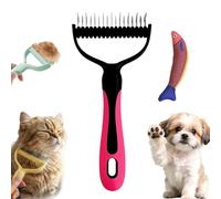 Dual-Sided Pet Grooming Rake, Deshedding Dog Brush & Cat Dematting Comb, Undercoat Rake for Dogs Shedding, Alternative Grooming Tool, Reduce Flying Hair (Rose Red, L)