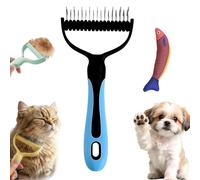 Dual-Sided Pet Grooming Rake, Deshedding Dog Brush & Cat Dematting Comb, Undercoat Rake for Dogs Shedding, Alternative Grooming Tool, Reduce Flying Hair (Blue, L)