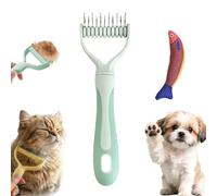 Dual-Sided Pet Grooming Rake, Deshedding Dog Brush & Cat Dematting Comb, Undercoat Rake for Dogs Shedding, Alternative Grooming Tool, Reduce Flying Hair (Green, M)