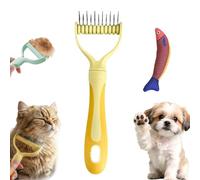 Dual-Sided Pet Grooming Rake, Deshedding Dog Brush & Cat Dematting Comb, Undercoat Rake for Dogs Shedding, Alternative Grooming Tool, Reduce Flying Hair (Yellow, M)