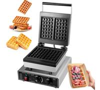 Dual Sided Waffle Iron Machine, Électrique Gaufremachine, Anti-adhésif Élec Pancake Maker, 50-300°C Temp Regul., Pour Resto, Boulangerie, Déj Maison, 2 Tranches