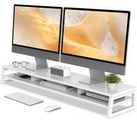 Dual Support de Moniteur , Réhausseur d'Écran d'Ordinateur en Bois, Pour PC/Ordinateur/Fax/Imprimante/TV, Organisateur de bureau, 118x25,5x13,7cm, Charge de 45KG (Chêne)