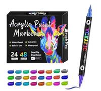 Dual-Tip Acrylstifte Set - Doppelseitige Acrylmarker mit Pinsel- & Feinspitze - Premium Acrylfarben Stifte zum Steine bemalen, Glas, Holz, Leinwand & Keramik - Malset & Bastelbedarf für Kinder