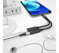 Dual USB C Adapter,USB C Splitter with PD 60W Fast Charge Aux Audio Cable for 15/16-Black