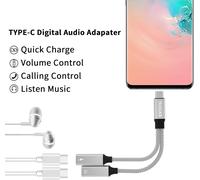Dual USB C Adapter,USB C Splitter with PD 60W Fast Charge Aux Audio Cable for 15/16-Silver