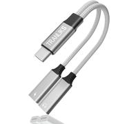 Dual USB C Earphone Adapter,2 in 1 USB C to USB C Headphone Adapter with PD 60W Fast Charging Aux Audio Cable for Apple 15/16-Silver