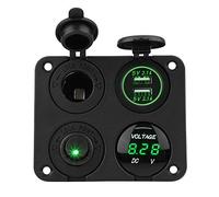 Dual USB Car Voltmeter Switch 4 en 1 Gang ON/OFF Interrupteur à Bascule Panneau Dual USB Cigarette Socket Voltmeter pour bateau de voiture Marine(Feu vert)