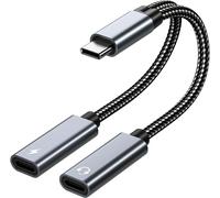 Dual USB Type-C Jack Adapter-Headphone and Charger 32 Bit/60W 2-in-1 Splitter USB-C to USB-C Mic Audio Adapter with Quick Charge for iPhone 16 15,iPad Air/Pro,Galaxy S24 S23 S22