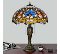 Dualbao 12 '' Lampe De Table Baroque Bleu Ambre, 16 '' Beige Orange Verre Tiffany Lampe De Table Veilleuse Vintage pour Amant Salon Chambre Chevet Table De Chevet Bureau À Domicile Famille,16‘’