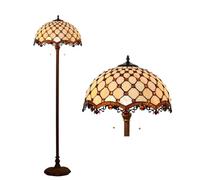 Dualbao Lampadaire de 6'' Blanc Crème Beige en Verre teinté avec Perles ambrées, Lampe sur Pied pour Lecture avec Interrupteur à chaîne, Lampe décorative Vintage Antique pour Table de Chevet