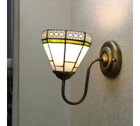 Dualbao Lampe À Applique De Style Mission, 6 '' Tiffany Blanc Vert Vitrail Abat-Jour Face vers Le Haut Et vers Le Bas Appliques Murales Classiques Vintage Porche Lumières Lumière D'Escalier