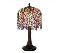 Dualbao Lampe de Table glycine de 10 Pouces, Rose Violet Bleu Vert Feuille vitrail Tiffany Style Lampe de Bureau 19 '' Haute Base en Alliage de Zinc veilleuse Vintage pour Amant Salon Chambre