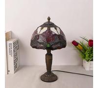 Dualbao Lampe Tulipe Rouge Violet Tiffany, Lampe de Table en Verre teinté Tulipe Fleur avec Base en résine rétro, veilleuse Vintage pour Amant Salon Chambre à Coucher Chevet Table,Rouge