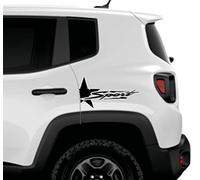 DualColorStampe Autocollants compatibles avec JEEP RENEGADE - Étoile militaire - Noir - Vinyle brillant - Résistant aux agents atmosphériques - Usage unique - 4 pièces - Stickers